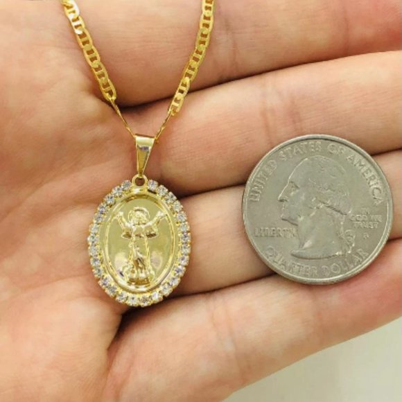 CZ Baby Jesus Necklace Yellow Gold Filled Divino Nino Necklace for Womens 20" - Picture 2 of 9